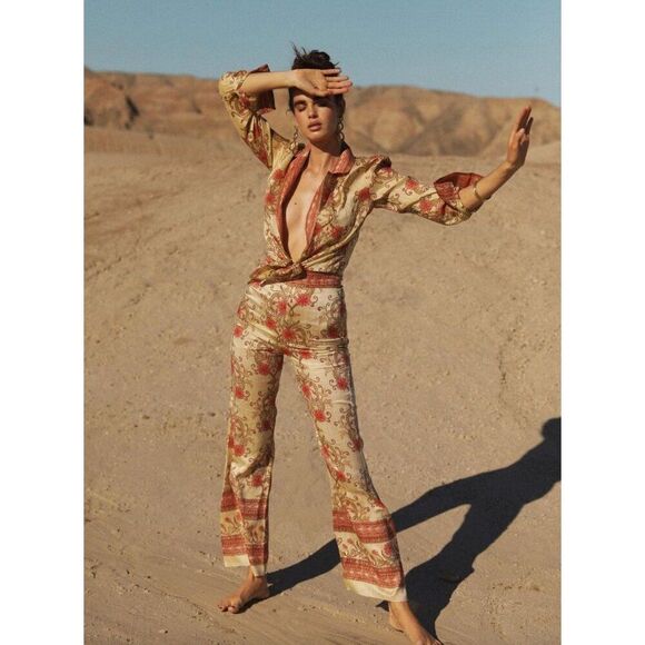 Savannah Morrow Ahimsa Pant in Orla NWT Silk Floral Print High Rise Flare Medium - Picture 2 of 13